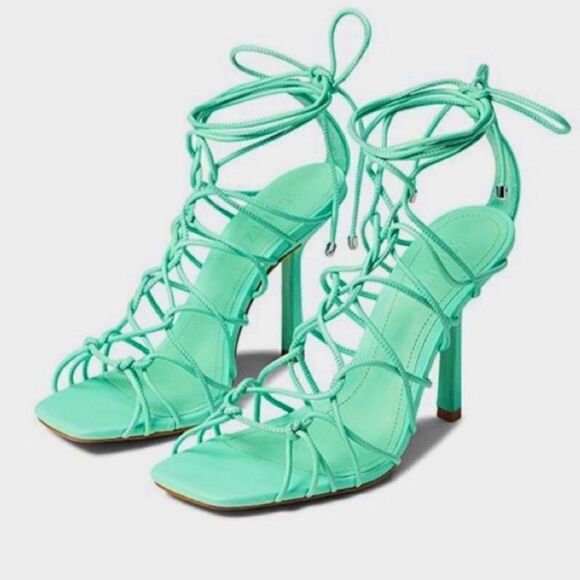 NWT SCHUTZ Heyde Gladiator Ankle Wrap Square Toe Heel Sandals- Size 11 - Picture 1 of 11